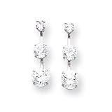 14k White Gold 3-Stone CZ Post Earrings