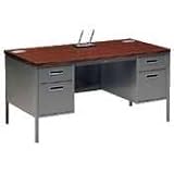 HON(R) Metro Classic Double-Pedestal Desk, 60in. x 30in., Walnut/Black