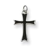Sterling Silver Black Enameled Cross with 20 Inch Sterling Silver Chain