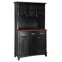 Home Styles Furniture 3 Drawer Large Black Wood Buffet with Cherry Wood Top and 2-Door Hutch