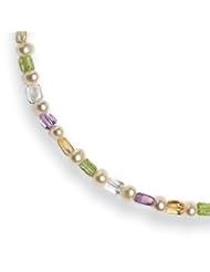 Sterling Silver Freshwater Cultured Pearls/Multicolored Bead Necklace - QH2120-18"