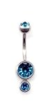 Double Jeweled Vertical Navel Bar in Blue Zircon 14 gauge by 3/8