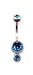 Double Jeweled Vertical Navel Bar in Blue Zircon 14 gauge by 3/8