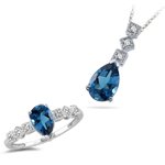 0.07 Ct Diamonds & 2.65 Cts London Blue Topaz Set in 14K White Gold