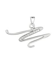 Letter "M" Initial Pendant Necklace with 10 Sparkling Genuine Diamonds, Sterling Silver - All Alphabets Available