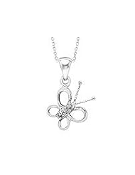 Young Girls Sterling Silver Butterfly Diamond Pendant (14 to 16 inches)
