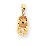 14k 3-D April White Zircon Engraveable Baby Shoe Charm