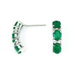 14K Gold Diamond and Three Stone Emerald Earring