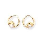 14k Polished Cultured Pearl and Dolphin Hoop Earrings