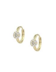14K Yellow Gold Flower April Birthstone Huggie Hoop Baby Earrings