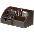 Chocolate Brown Faux Leather Office Desk Organiser Unit Chocolate Brown Faux Leather Office Desk Organiser Unit