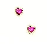 14k Yellow 4 mm Heart Ruby-Red CZ Screw-Back Stud Earrings