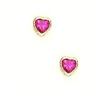14k Yellow 4 mm Heart Ruby-Red CZ Screw-Back Stud Earrings