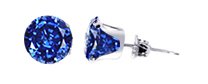 Sterling Silver 3 MM Round Blue Sapphire Cubic Zirconia Stud Post Friction Back Earrings