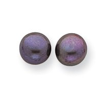 14k 8-8.5mm Black Button Cultured Pearl Stud Earrings – Measures 8×8mm
