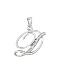 Letter "D" Initial Pendant Necklace with 10 Sparkling Genuine Diamonds, Sterling Silver - All Alphabets Available