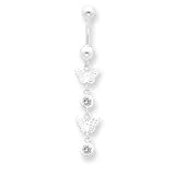 14K White Gold 14G Butterflies and Clear Czs Belly Dangle