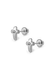 Children Jewelry - Silver Diamond Cross Girls Screw Back Earrings
