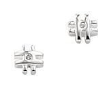 White Ice - Sterling Silver Parallel Crossed Bars and Centered Diamond Earrings