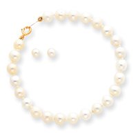 14k Childs Cultured Pearl Set - Bracelet and Post Earrings - JewelryWeb