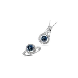 0.75 Ct Diamonds and 2.47 Cts London Blue Topaz Set in 14K White Gold by
