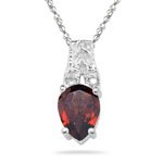 0.02 Cts & Diamond & 0.80 Cts Garnet Pendant in14K White Gold