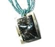 Twin Palm Blacklip Mother of Pearl Rectagular Framed Shell MutliStrand Blue Bead Necklace P13-D