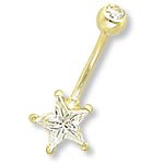 14kt Gold CZ Star Navel Belly Button Ring