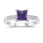 0.06 Cts Diamond & 0.69 Cts Amethyst Engagement Ring in 14K White Gold