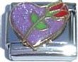 Clearly Charming Purple Heart with Red Rose Italian Charm Bracelet Link