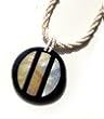White Mother of Pearl Shell Inlaid Black Resin Pendant Ivory Bead Necklace P22-C