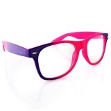 Outer Rebel Fashion Eyewear- 80's Retro Wayfarer Shades, Purple-Fucshia Fade with Clear Lenses