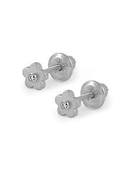 Baby Jewelry - Silver Diamond Flower Screw Back Earrings For Girls