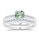 0.22 Cts Diamond & 0.85 Cts Green Amethyst Matching Ring Set in 14K White Gold