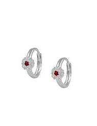 14K White Gold Flower January Birthstone Huggie Hoop Baby Earrings