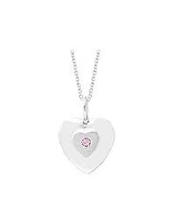 Young Girls Silver Heart Pendant With Pink Sapphire Accent(14 to 16 inches)