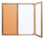 Slim-Line Conference Room Combination Dry-Erase/Cork Board/Cabinet, 3'x3', Oak QRT826