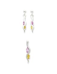 Sterling Silver Yellow & Pink CZ Earring & Pendant Set