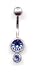 Double Jeweled Vertical Navel Bar in Light Sapphire 14 gauge by 3/8