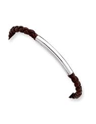 Sterling Silver Braided Brown Leather Bracelet QG1084-7"