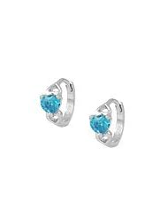 14K White Gold Baby Heart December Birthstone Huggie Hoop Earrings For Girls