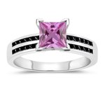 0.31 Cts Black Diamond & 1.04 Cts Pink Sapphire Engagement Ring in 14K White Gold