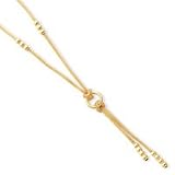 14k Polished Bead Mesh Lariat Necklace - 17 Inch