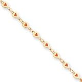 14k Polished Enameled Multi-Heart Anklet