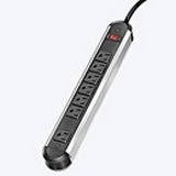 Seven Outlet Heavy-Duty Metal Power Strip, 12 ft. Cord, Silver/Black