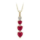 10kt. Gold, Three Stone Created Ruby & Diamond Accent Heart Pendant