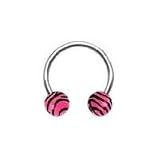 Pink & Black Zebra animal print tiger horseshoe lip Tragus belly nipple ring Surgical Steel 16 gauge, 5/16" (8mm) 16g