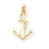 14k Solid Polished 3-Dimensional Anchor Pendant - Measures 24x13mm