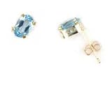 1cttw Genuine Aquamarine Ovals and 10K Yellow Gold Post Stud Earrings