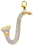 Saxophone, 14K Gold Diamond Charm